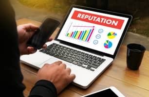 Presentation slide reporting an increase in online reputation